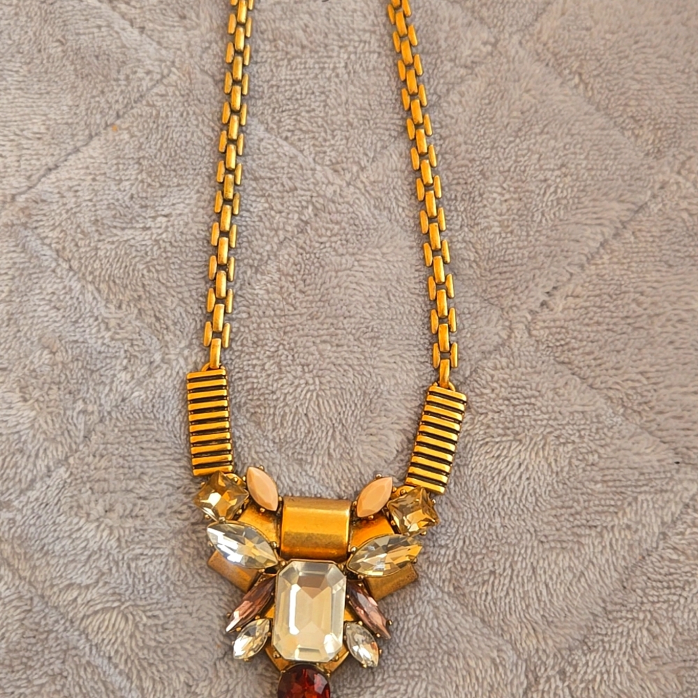 J.Crew Golde Tone Clear Crystal Marquise Purpul Teadrops Necklace